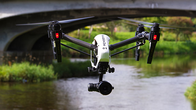 Aerial filming remote controlled quadcopter